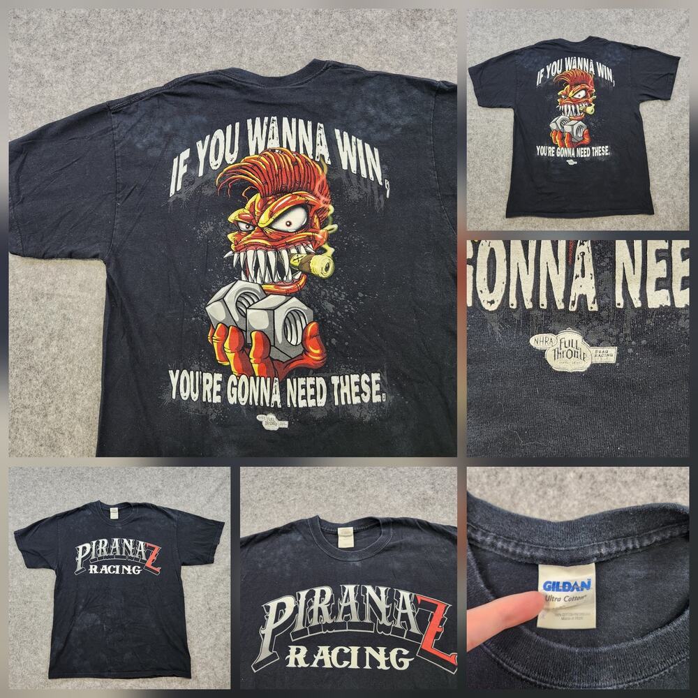 Piranaz Racing T Shirt Men Large NHRA Full Throttle Drag Car Motorsports Graphic